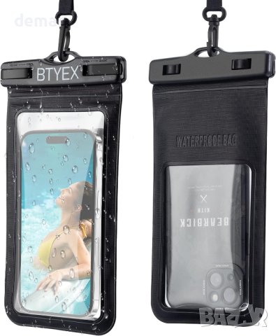 BTYEX Универсален водоустойчив калъф за телефон до 7 инча, черен