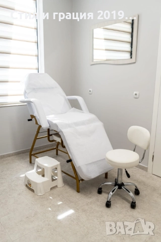 Фиксирана кушетка 557G - бяла/черна с златиста рамка 184 x 60/80 x 76 см, снимка 3 - Кушетки - 43836647