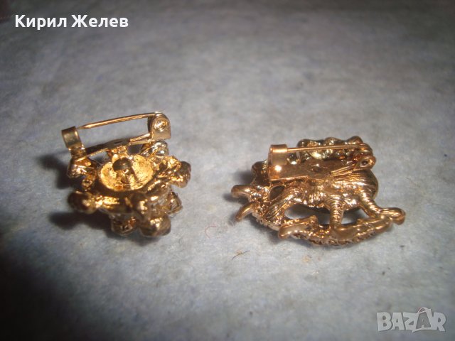 ДВЕ ФИГУРАЛНИ ПОЗЛАТЕНИ АРТ БРОШКИ с БЛЕСТЯЩИ ФАСЕТ - КРИСТАЛИ 29050, снимка 5 - Други - 37691678