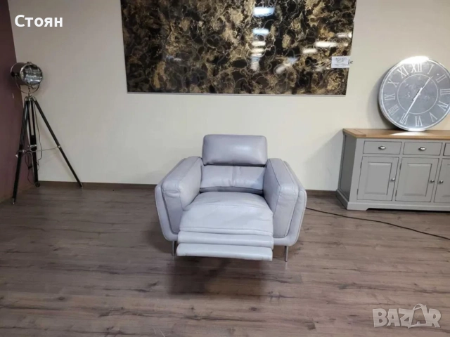 Сив кожен фотьойл с електрически релаксиращ механизъм, снимка 6 - Дивани и мека мебел - 52010545