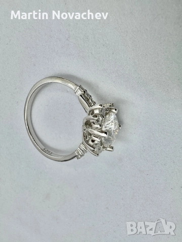 Сребърен пръстен с мойсанит (Диамант) 2 карата, снимка 7 - Пръстени - 51782381
