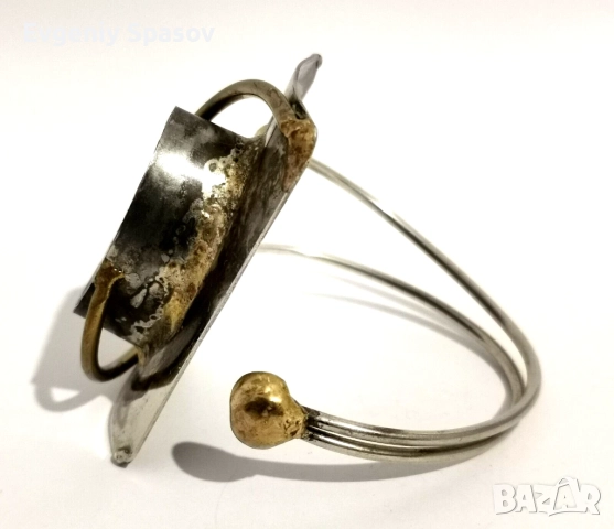 Винтидж Ръчно изработена Гривна La Tappy, Френски Бруталист Модернист от 1970-те, снимка 7 - Гривни - 51591276