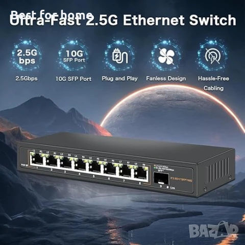 Ethernet комутатор с 8 x 2.5G Base-T порта и 1 x 10G SFP Uplink порт, снимка 3 - Мрежови адаптери - 51140008