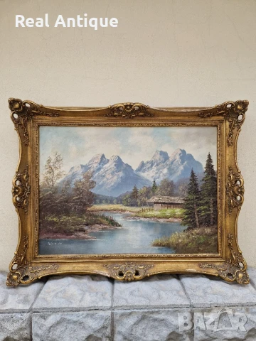 Прекрасна антикварна белгийска картина масло върху платно , снимка 3 - Картини - 50445682