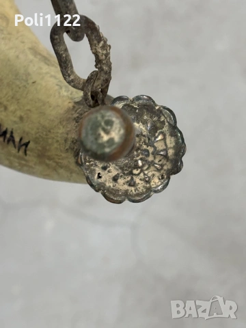 Възрожденски барутник – рог, мед, бронз и седеф, снимка 7 - Антикварни и старинни предмети - 53416668