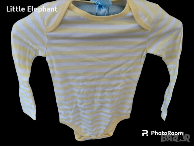 Боди а дълъг ръкав за 2-3 год момченце райе бяло и жълто,Англия/ново