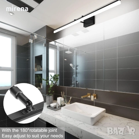 60 см Модерно черно осветително тяло за баня Регулируемо Въртящо 5500К