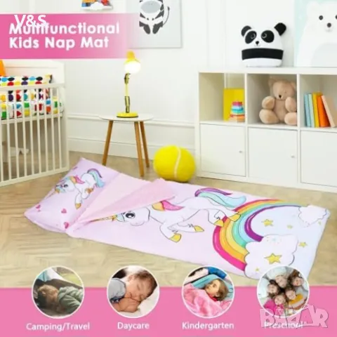 Детски топъл спален чувал с подвижна възглавница, сгъваема постелка за дрямка за момичета и момчета,, снимка 7 - Спално бельо и завивки - 49848018