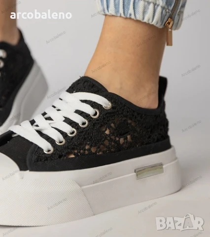 Черни дамски маратонки с ажурна лента Runna, снимка 5 - Маратонки - 50981612