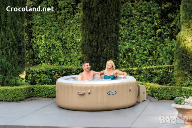 Надуваемо джакузи Pure Spa Bubble Therapy Intex, Надуваемо, диаметър 196 см, 4 места, PVC, бежов