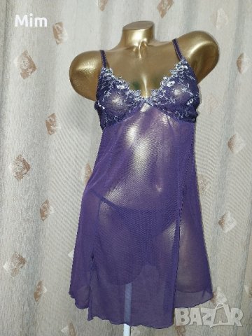 MarCollection S Тъмно лилава нощница с богата бродерия на бюста 