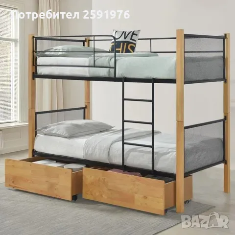 Двуетажно легло Puzzle-home Ε8039, Дърво и Метал, 95x200x158 см, снимка 1