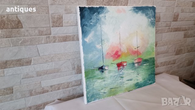 Картина "Лодки" - маслени бои на платно - 30/30см, снимка 2 - Картини - 39435708
