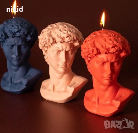 3D Статуя Скулптура на Давид глава мъж мъжка силиконов молд форма свещ гипс смола шоколад калъп свещ, снимка 3 - Форми - 37538180