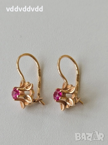 СССР златни обеци 14 карата, снимка 6 - Обеци - 52120428