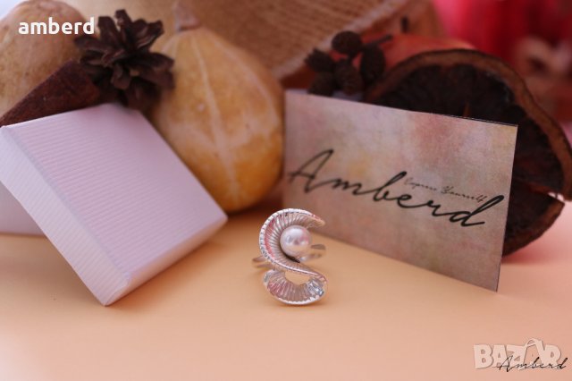 Уникален сребърен пръстен с перла - модел R025A, снимка 2 - Пръстени - 30464644