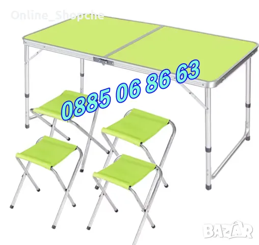 Сгъваема градинска маса 120х60 с 4 бр. столчета, къмпинг сгъваема маса, снимка 3 - Градински мебели, декорация  - 49409958