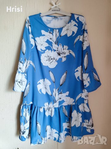 Нова синя флорална рокля , снимка 1 - Рокли - 43484989