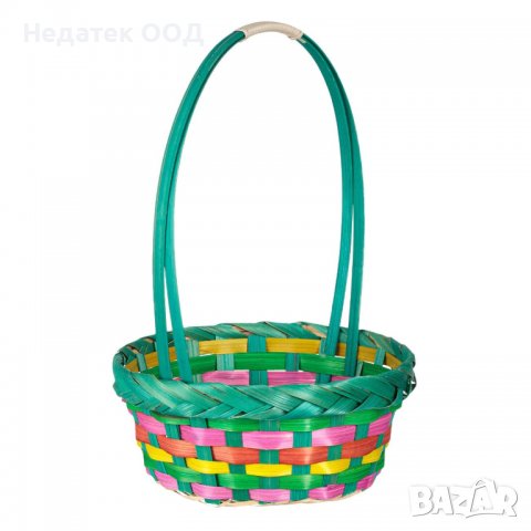 Великденска декорация, Плетена кошница, Зелена/ многоцветна, 22x38 см, снимка 3 - Декорация за дома - 40080894
