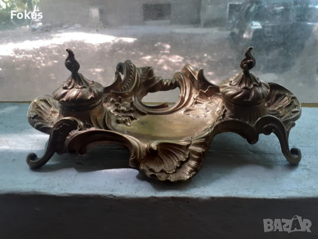 Жестока стара бронзова барокова мастилница - Антика