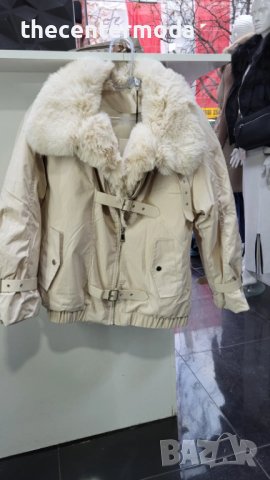 Зимно бежово яке с косъм, снимка 2 - Якета - 42949418