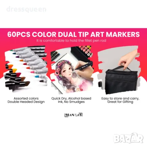 4342 Комплект от 60 перманентни алкохолни маркера с двоен връх, снимка 4 - Други - 48905820