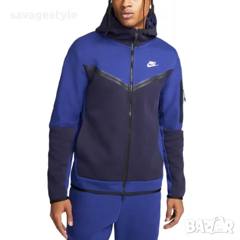 Мъжко горнище NIKE Sportswear Tech Fleece Full Zip Hoodie Blue, снимка 1 - Спортни дрехи, екипи - 47555486