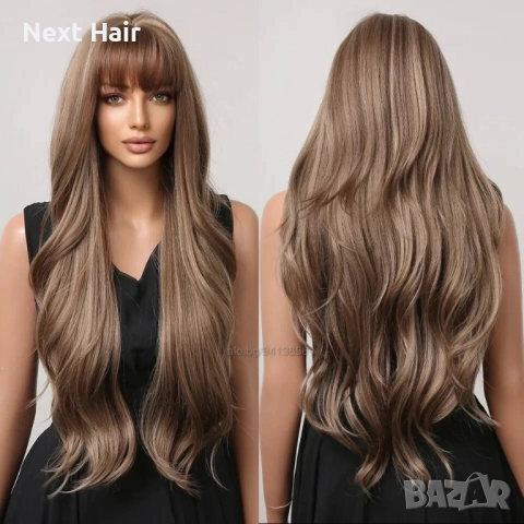 Кафява перука с руси кичури и бретон, снимка 9 - Аксесоари за коса - 52897767