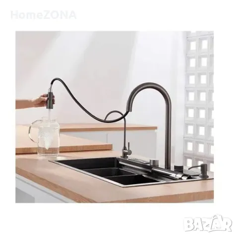 Мивка за кухня Bliote 3, пиано бутони, водопад и Smart смесител, снимка 3 - Мивки - 49445240