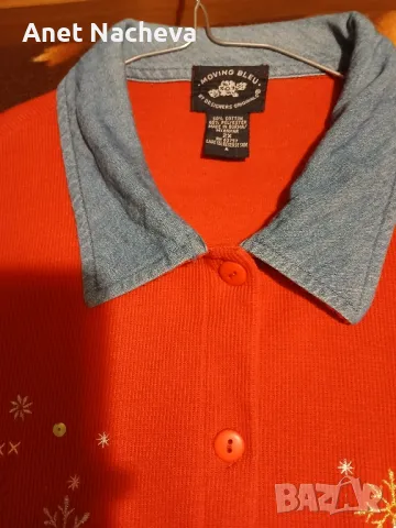 Риза дамска с дънкова яка и Бродирани Коледни фигури, снимка 2 - Ризи - 48513261