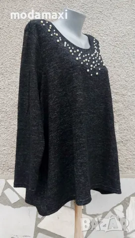 4XL/5XL Нова  блуза Janina с перли , снимка 3 - Блузи с дълъг ръкав и пуловери - 48525559