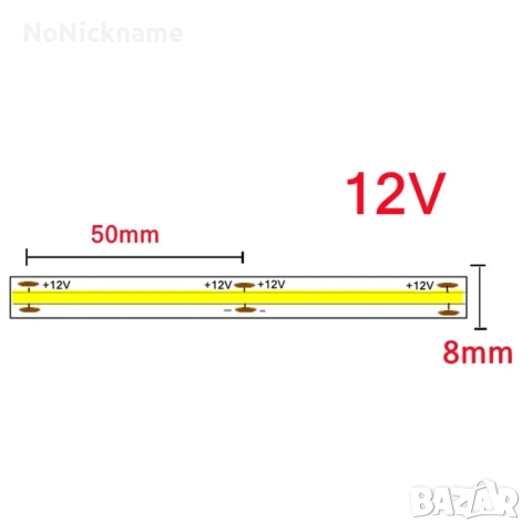 5М, 4000K, LED COB лента 8мм с DC 12V щепсел 2-пинов кабел димируема линейна светлина декорация, снимка 9 - Лед осветление - 52611100