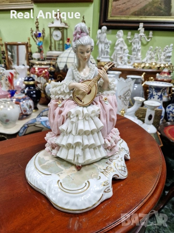 Уникална голяма антикварна немска порцеланова фигура статуетка Dresden , снимка 3 - Статуетки - 53473233