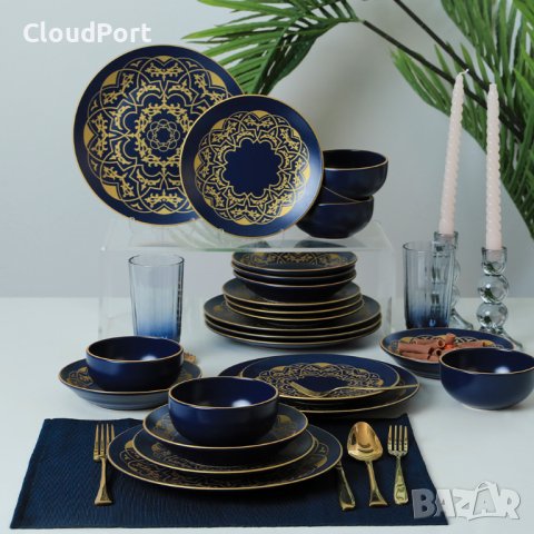 ПЪЛЕН СЕРВИЗ ЗА МАСА, KERAMIKA, GOLD, 24 ЧАСТИ, КЕРАМИКА, ЖЪЛТО/ СИН, снимка 7 - Сервизи - 43582732