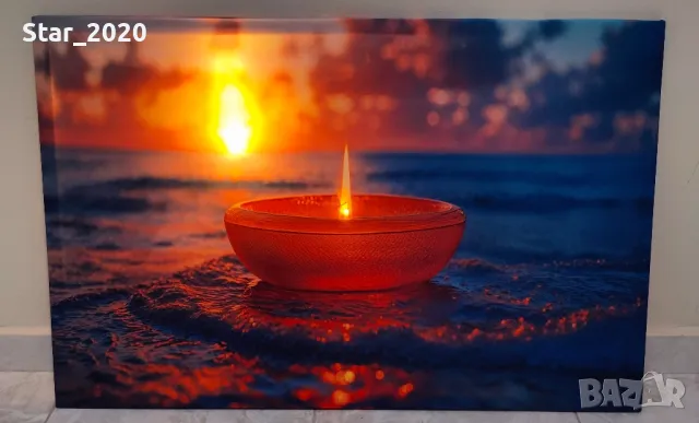 Светеща картина с LED осветление - свещ и залез, снимка 2 - Картини - 49690566