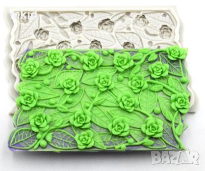 Рози Розички с листа пано силиконов молд форма декорация торта фондан, снимка 2 - Форми - 32553025