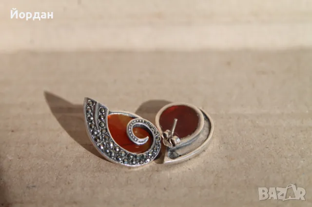 Дамски сребърни обеци с камъни маркезити и карнеол, снимка 11 - Обеци - 48425766
