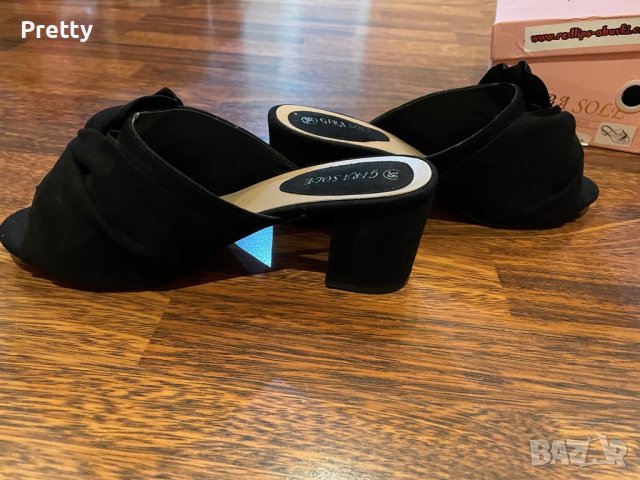 Черни велурени чехли на ток, снимка 7 - Чехли - 37586833