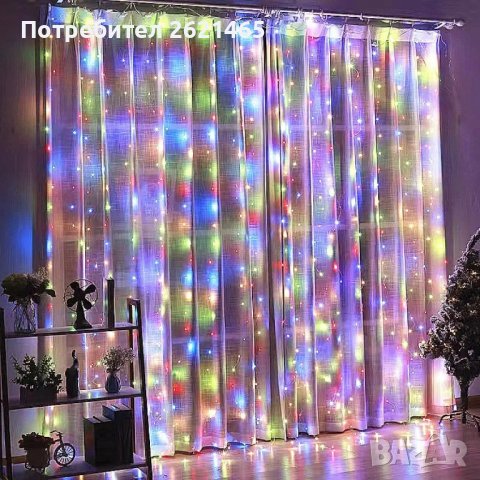 Коледни LED лампички тип завеса, Бяла топла светлина или RGB многоцветни, за завеса, снимка 3 - Лед осветление - 43316146
