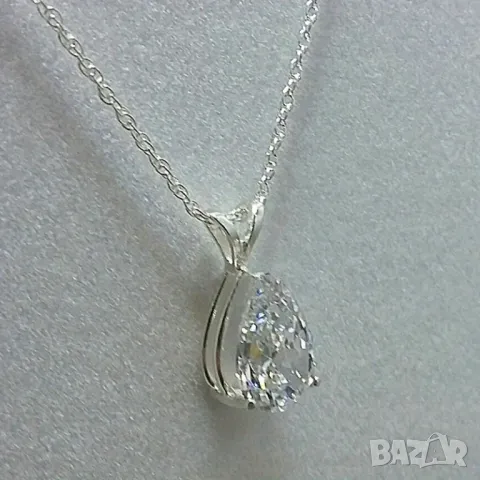 Сребърно колие с бял сапфир, снимка 1