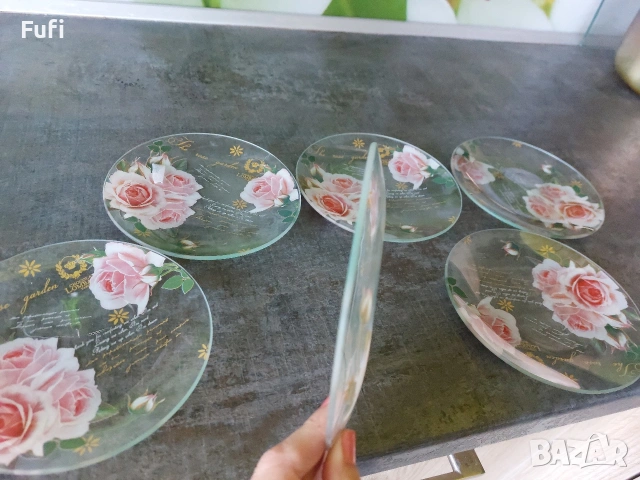 7 евро, за 6 броя нови чинии десертни, стъкло, с етикет , снимка 3 - Чинии - 53269364