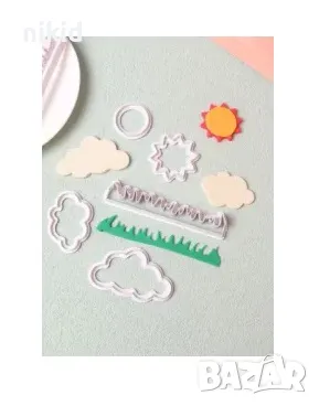 трева небе облак слънце 5 пластмасови резци резец форма форми за тесто фондан сладки бисквитки , снимка 2 - Форми - 20391368