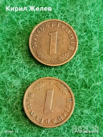 Две монети 1 райхсфенинг 1939г. Трети Райх Германия с свастика 53325