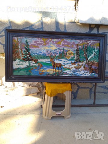 Продавам ръчно тъкан гоблен стадо елени на водопой през зимата..
