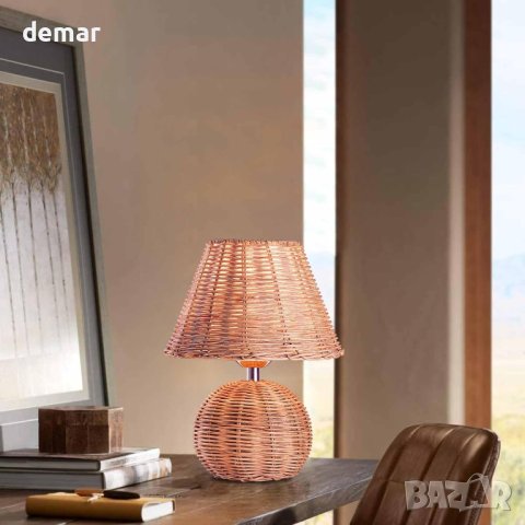 Екологична ратанова настолна лампа, ръчно плетен абажур, Е14, 2 броя, снимка 5 - Настолни лампи - 42937325