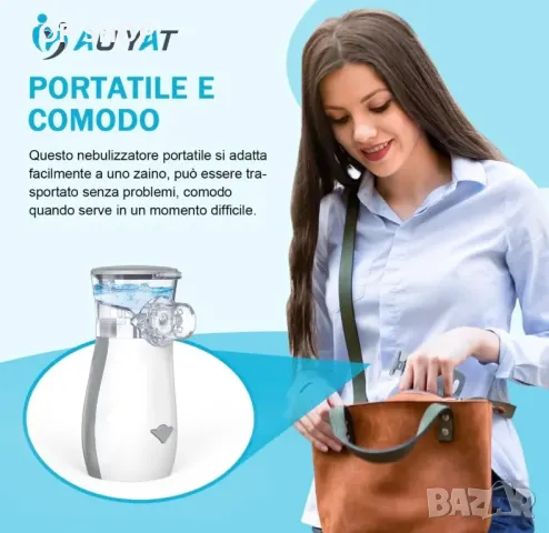 AU YAT Ултразвуков преносим Mesh Инхалатор,USB-C акумулаторен/3 маски/ултра тих <30dB/2 скорости, снимка 3 - Други - 49308590