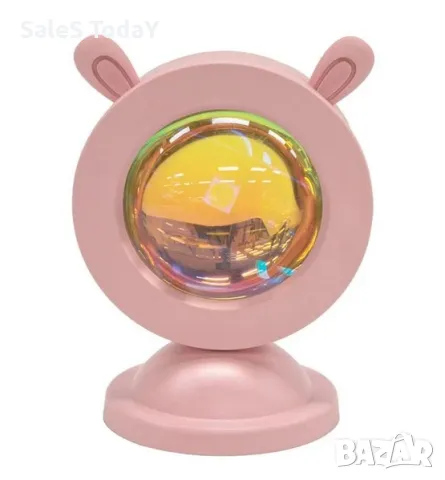 Детска нощна лампа Розово зайче, USB, с ефект на дъгата