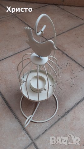 фенер-свещник метален, дизайнерски тип клетка за птици, ретро, за свещ