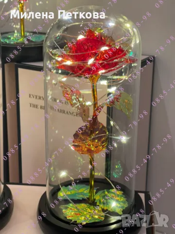 Вечна роза в стъкленица от СТЪКЛО + КАРТИЧКА + осветление! Подарък, снимка 4 - Подаръци за жени - 49113281