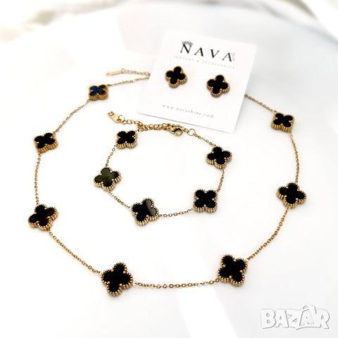 Гривни, колиета, обеци, комплект Van Cleef / Гривна, колие, обеци с детелини от медицинска стомана , снимка 16 - Гривни - 31165642